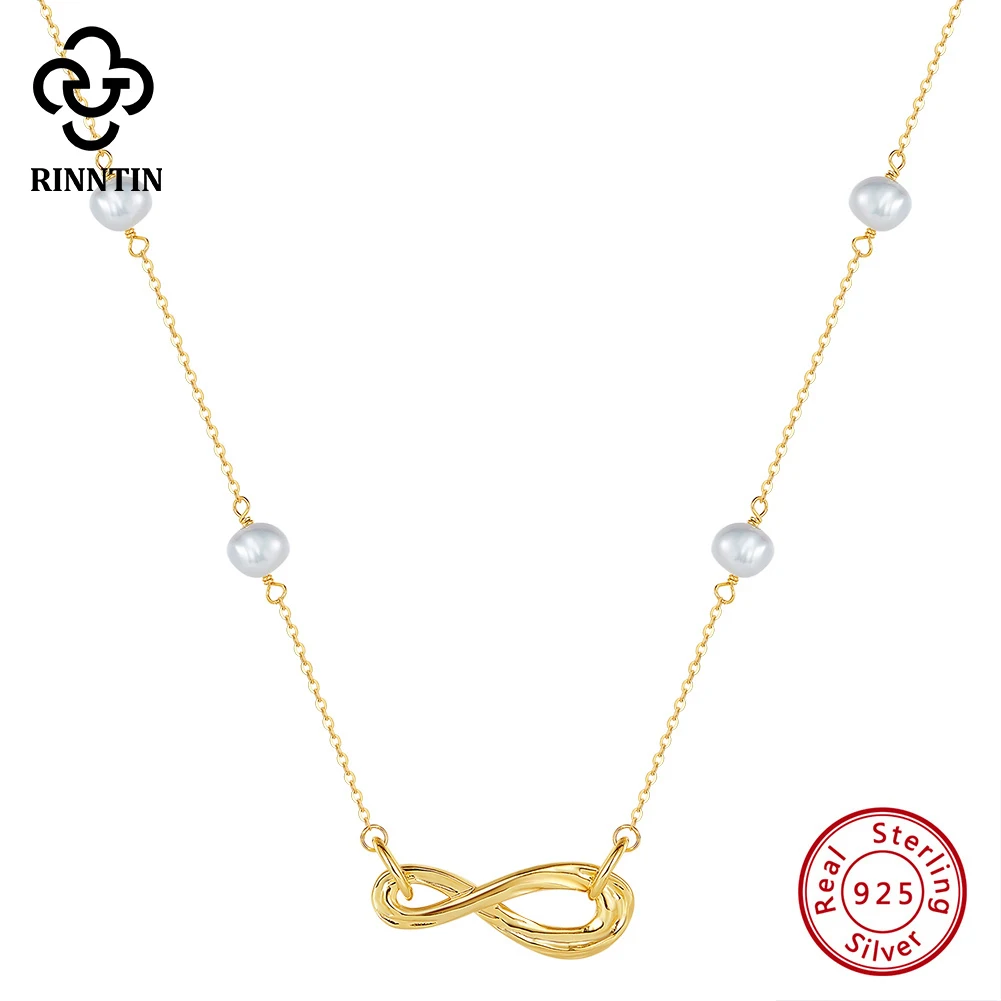 

Rinntin 925 Sterling Silver Infinity Pendant Necklaces for Women with Freshwater Pearl Anniversary Wedding Celebration GPN65