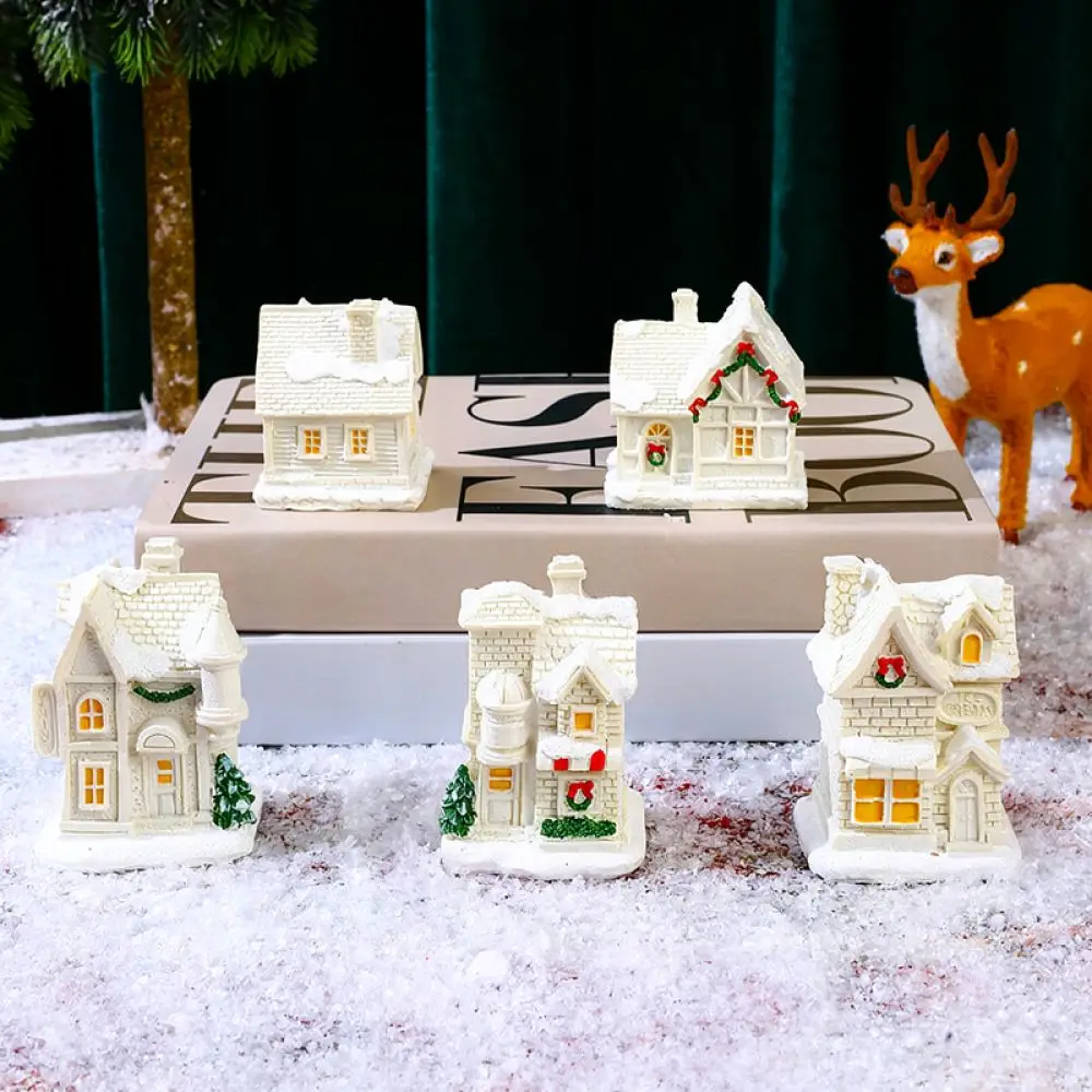Christmas Village House Luminous Resin Ornament Miniature Desktop Decor Festive Holiday Home Figurine