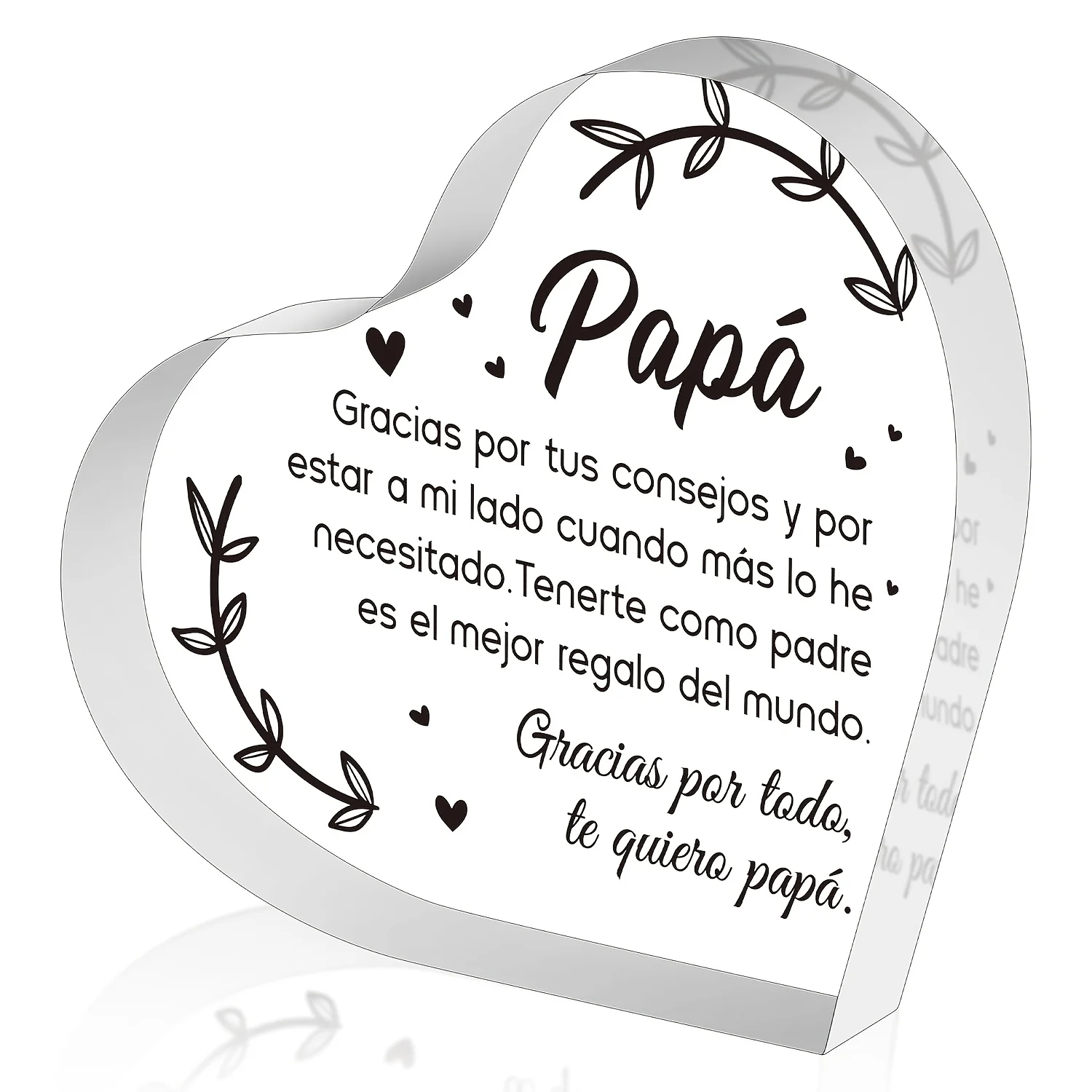 Regalos de Cumpleaños para Papá - Placa Acrílica con Corazón para Decoración de Escritorio de Oficina, Recuerdo, Pisapapeles, Regalos para Papá