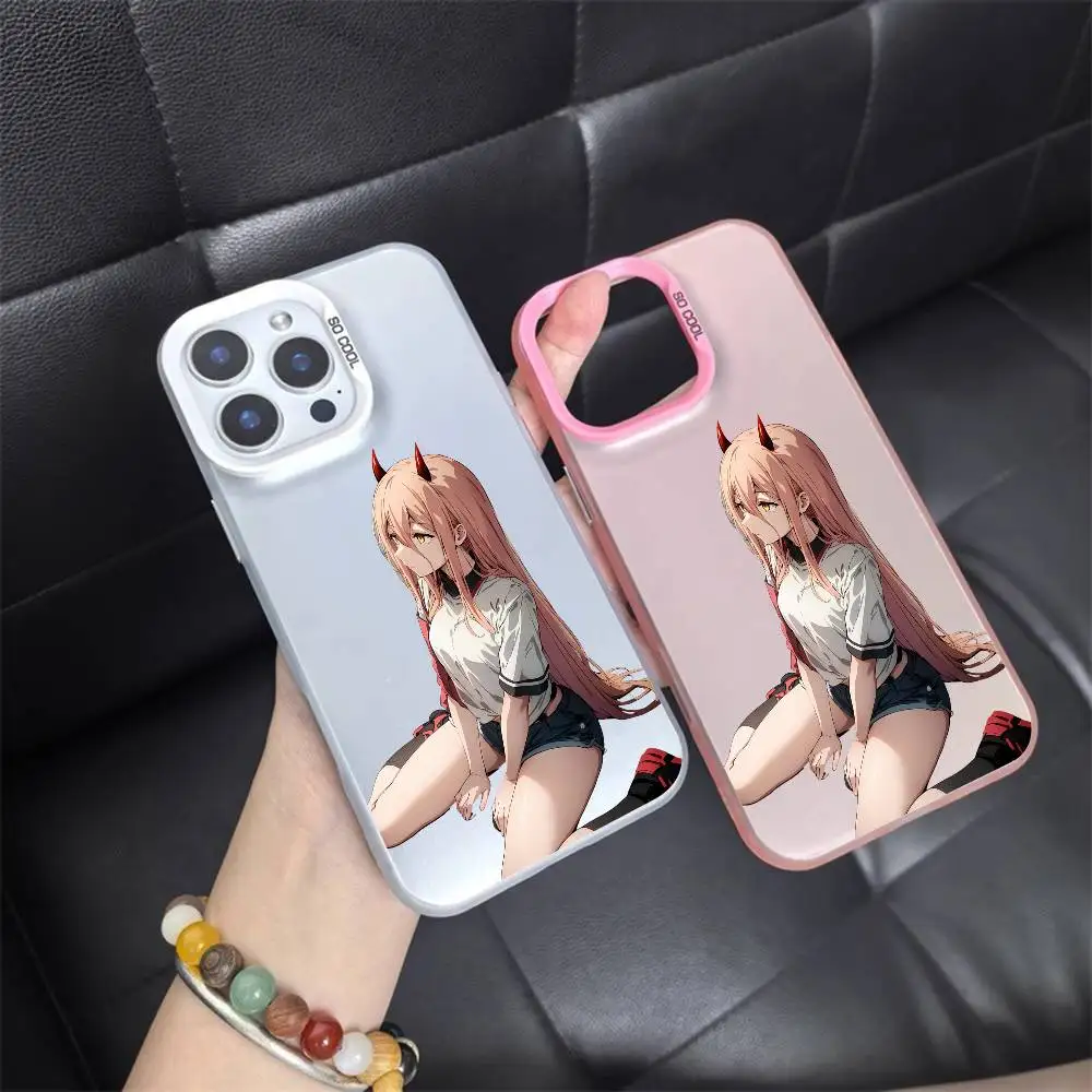 1 st Power Chainsaw Man Telefoon Case Laser IMD Kleur Zilver Shell Voor IPhone 17 16 15 14 13 12 11 Air Pro Max Plus