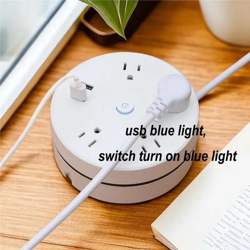 Retractable Power Strip For Travel, Home, And Office 4 Outlets + 2 USB Ports US Plug-A68E
