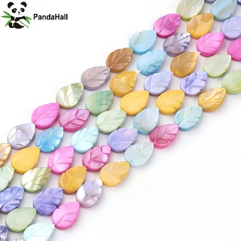 PandaHall Freshwater Shell Beads Dyed Leaf Shape Beads for Fashion Jewelry Making Mixed Color 10x7x3mm about 36pcs 14.6”