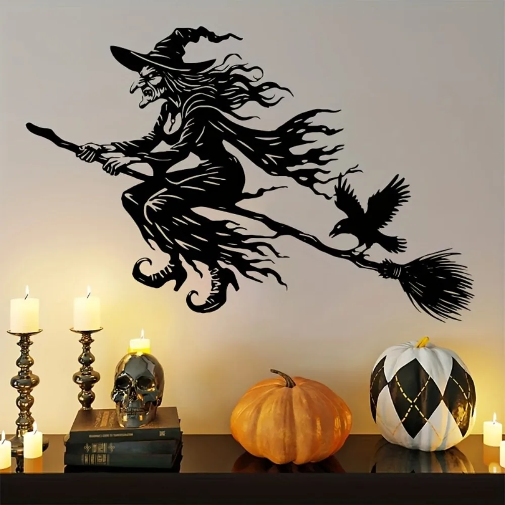 CIFBUY Witch Flying On Broom Metal Wall Art, Rustproof Spooky Iron Hanging Plaque, Indoor‑Outdoor Home Wall Decor