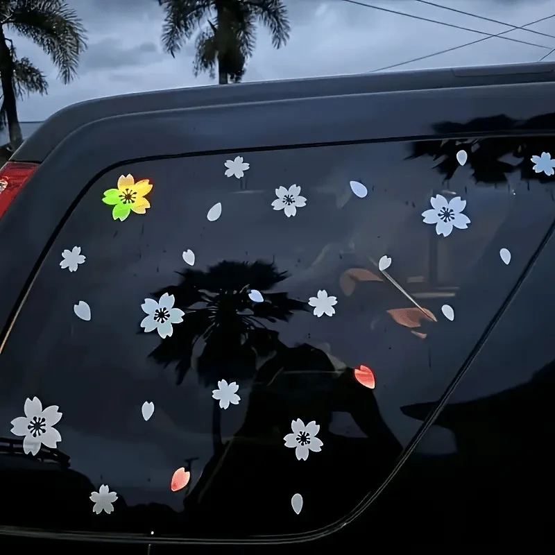 27pcs Sakura Blossom Car Sticker Set, Colorful Cherry Blossom Decals, Vinyl Waterproof Modification Accessories for Windshield,