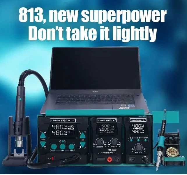 

YIHUA 813 Portable 3 Machines Combination Repair Set Phone Laptop Repair DC Power Supply Hot Air Soldering Station