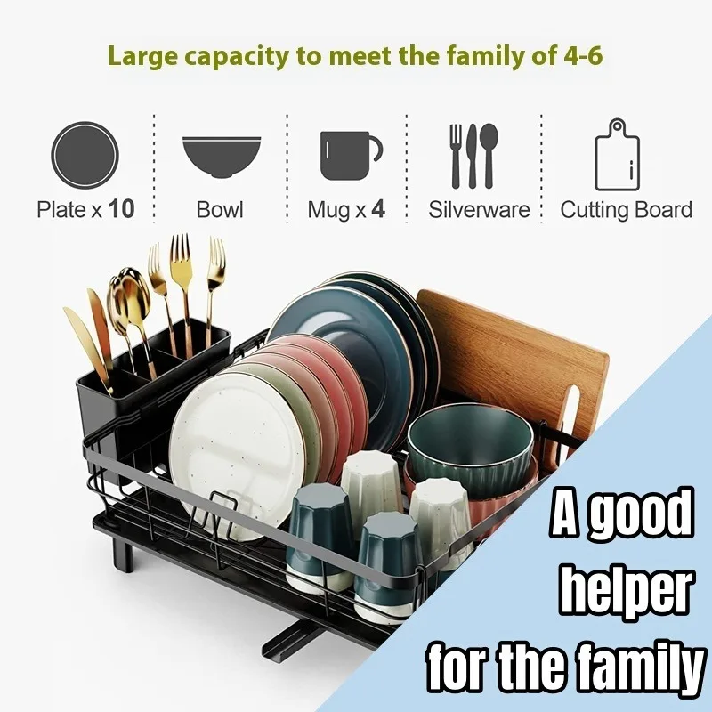 Household Kitchen Dish Drying Rack with Drainboard Multi Functional Dish Racks with Chopstick Cage Tableware Organizer Basket