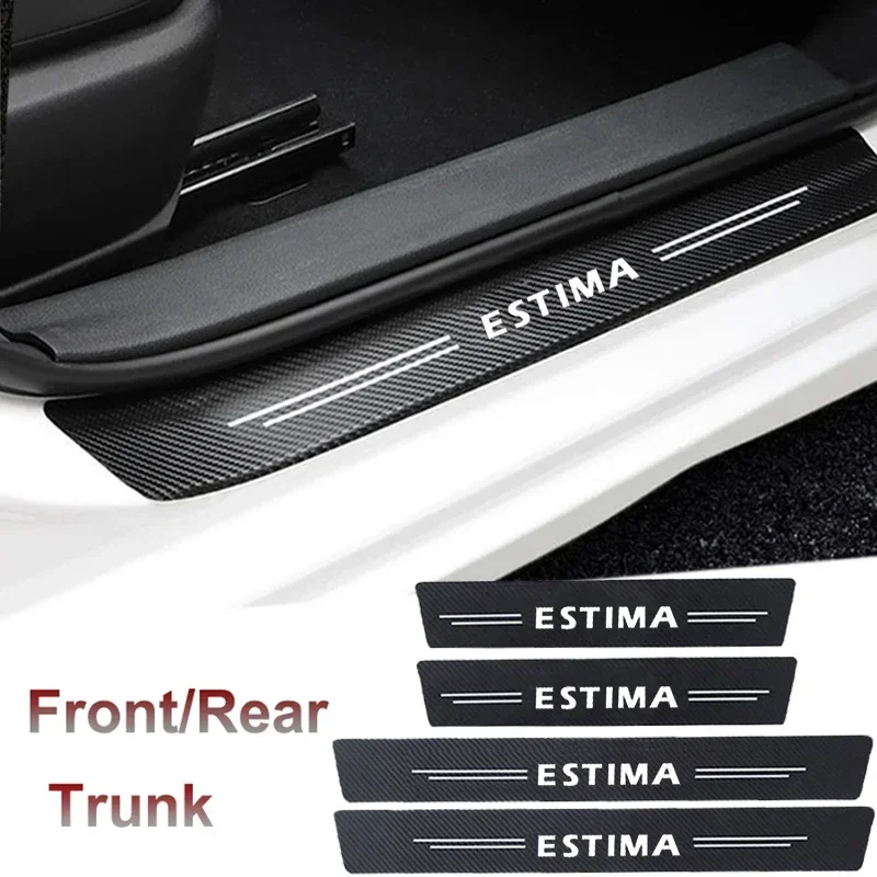 Carbon Fiber Car Doorsill Anti Scratch Protective Decals Stickers for Estima Logo Trunk Threshold Scuff Plate Tape Film