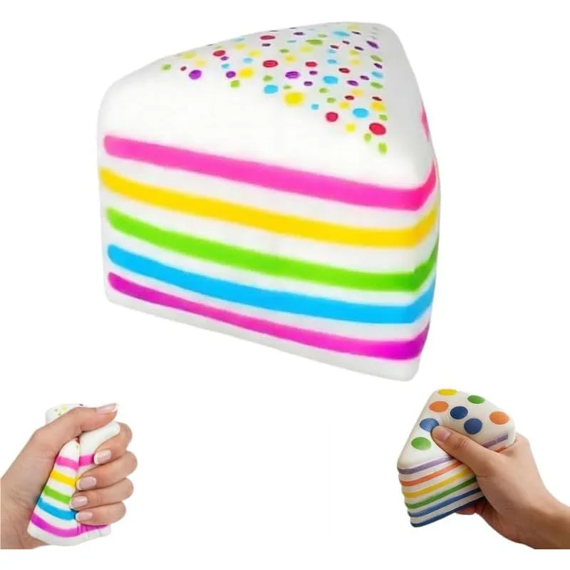 Cute Rainbow Cake Squeeze Toy Slow-rebound Sensory Fidget Toy Stress&Anxiety Relief Squishy Cake For Adults Kids Birthiday Gift