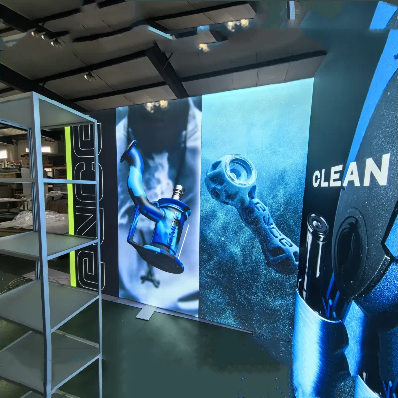 Cabine d'exposition de commerce modulaire 20x20 avec support d'exposition et tables d'affichage en acrylique, armoires pour conception de stand d'exposition PCA