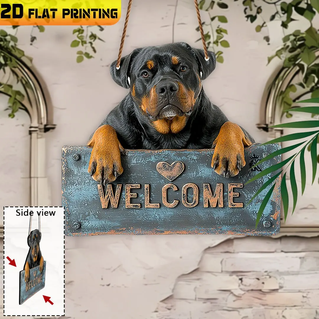 2D Flat,Wooden Plaque, Outdoor Wall Decoration, Rottweiler Welcome Sign,Porch Decoration,Housewarming Gift, Gift for Dog Lovers
