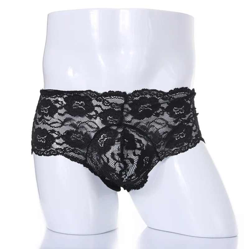 Sexy Men's Lace Panties Nightclub Stage Performance Transparent Boxer Panties Exotic Underwear
