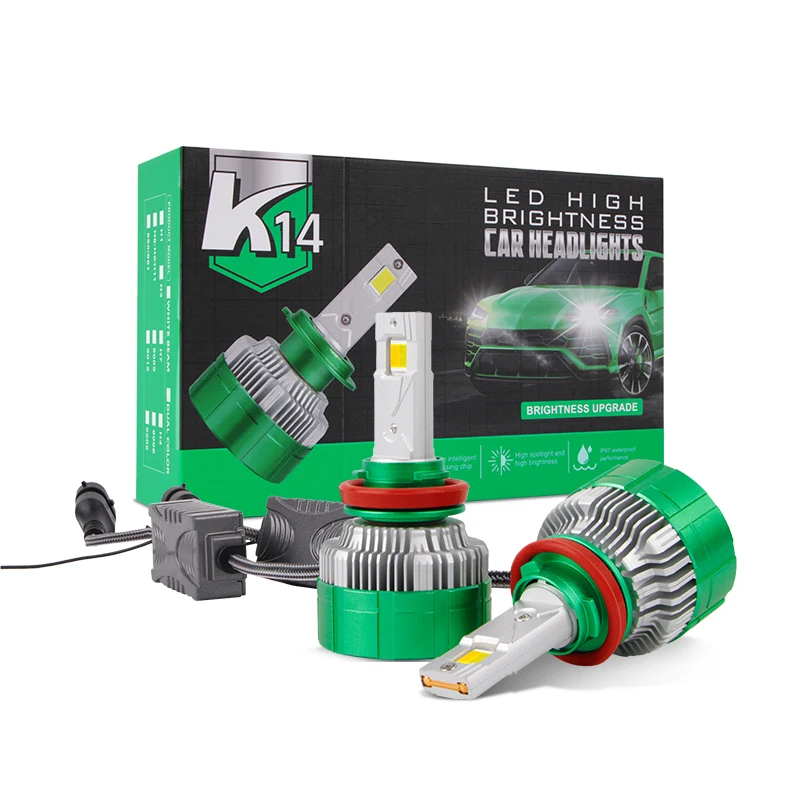 

K14 Car Led Headlights H11 H8 H9 3Colors Fog Light Double Copper Tube H4 H1 H7 Can Bus H11 Led Headlamp