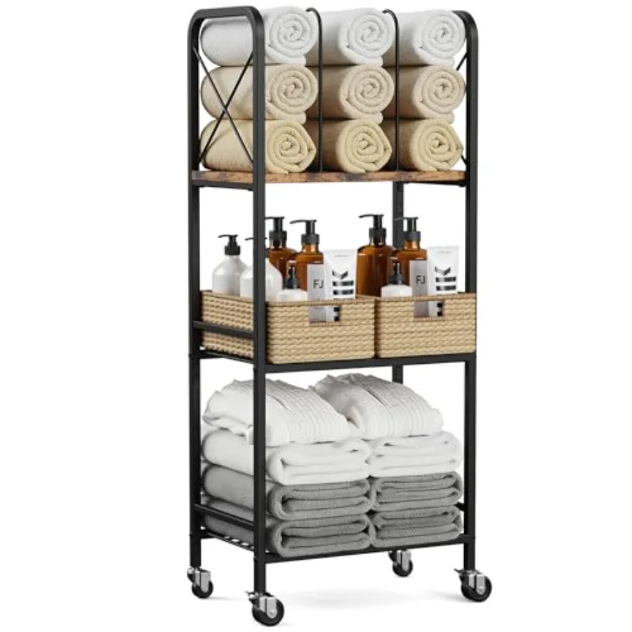 

3-Tier Movable Towel Rack Free-Standing Towel Holder with M-Shaped Detachable Dividers for Bathroom Pool
