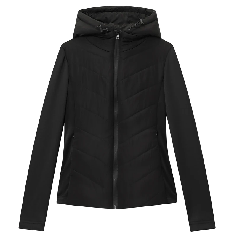 Jaqueta feminina preto inverno 2025 novos casacos e jaquetas ao ar livre com capuz senhora zip-up leve acolchoado jaquetas popular streetwear