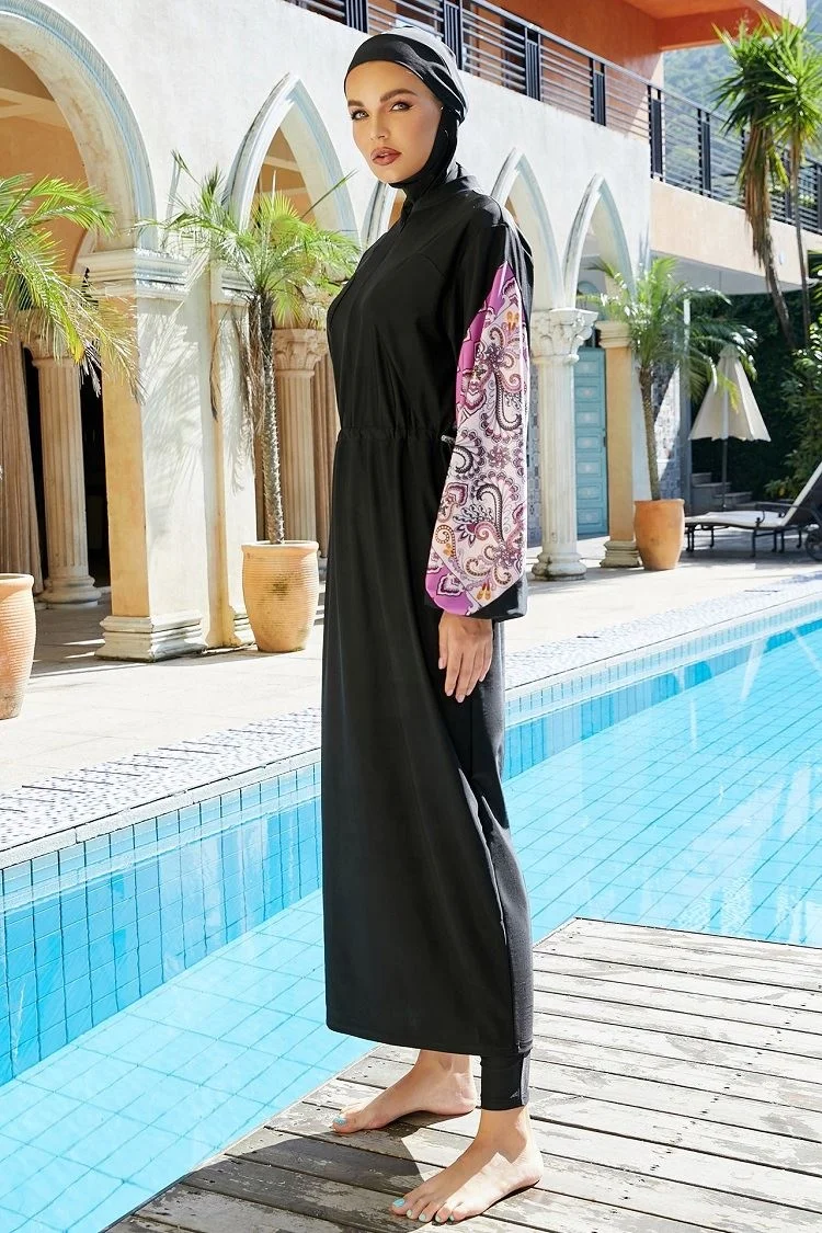 ملابس سباحة نسائية عصرية إسلامية فضفاضة تناسب 3 قطع مع حجاب ملابس سباحة إسلامية للنساء المسلمات بوركيني طويل #3