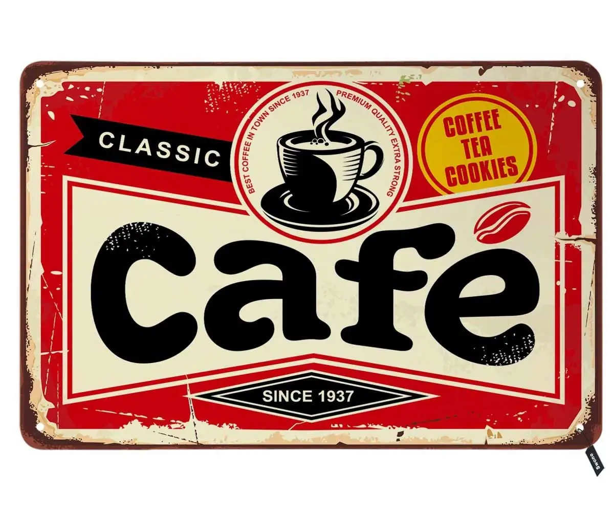 Swono Cafe Blechschilder, klassischer Kaffee-Tee seit 1937, Metall-Blechschild für Männer und Frauen, Wanddekoration für Bars, Restaurants, Cafés, Kneipen,