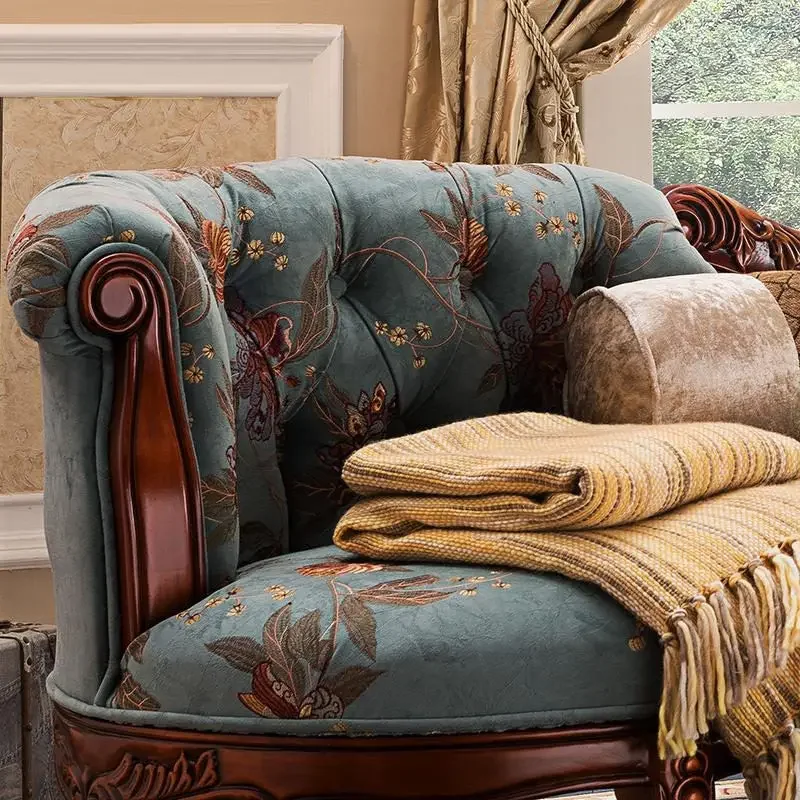 DSA wood fabric sofa couch bedroom solid wood European chaise longue sofa chair