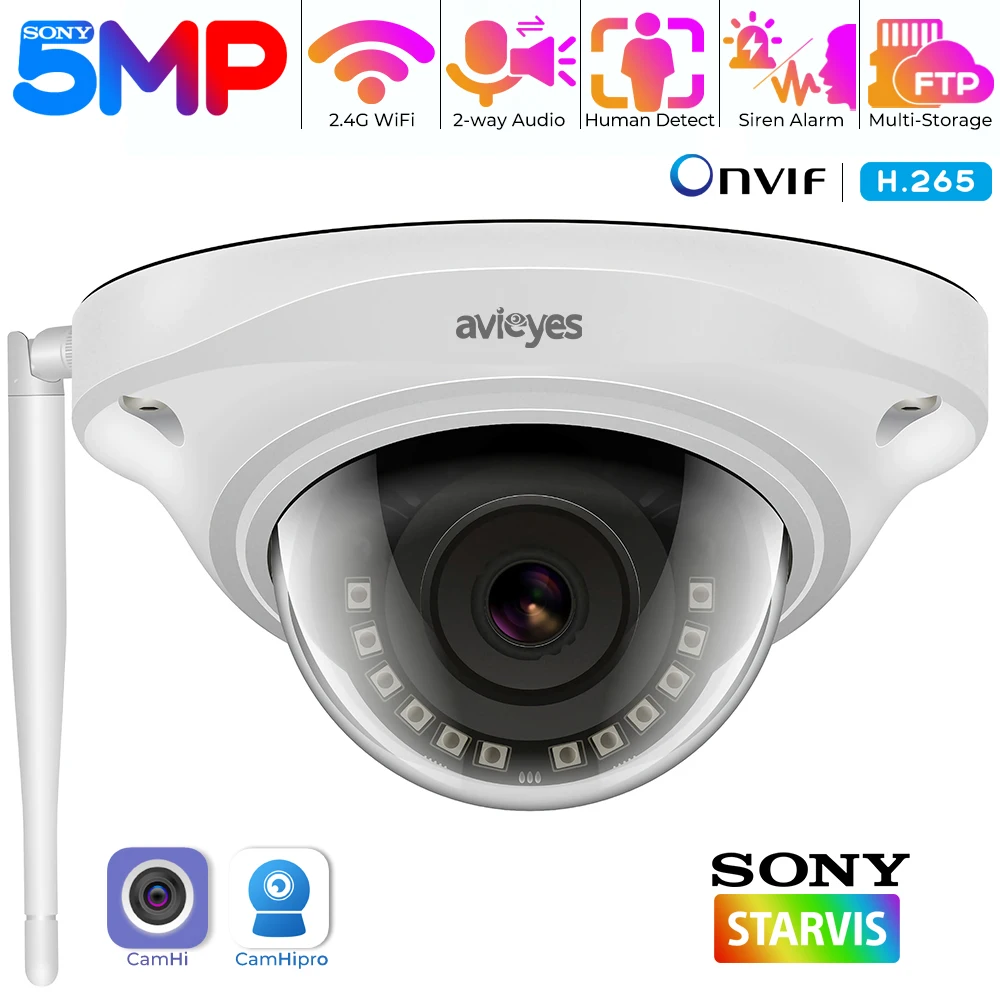 

5MP Wifi Dome IP Camera Vandalproof Humanoid Detection CCTV Camera Onvif SD Card H.265 Audio Video Surveillance Cameras Camhipro