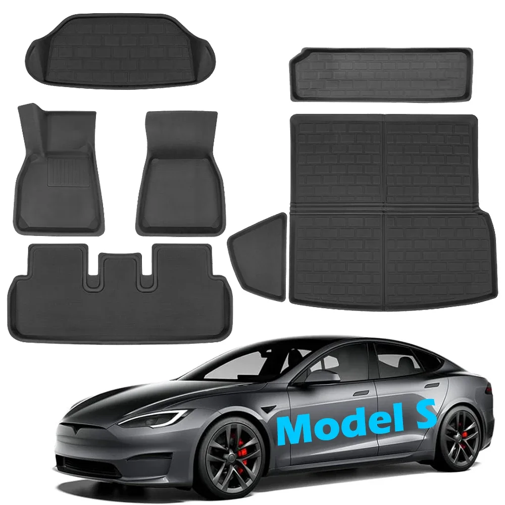 BEVO Floor Mats Cargo Liners for Tesla Model S & S Plaid 2021-2024, All-Weather XPE Mats Anti-Slip Trunk Mat Model S Accessories