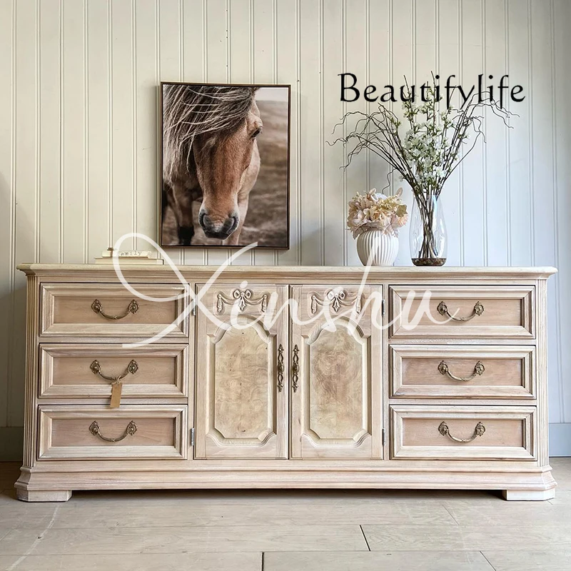 

French retro solid wood TV cabinet villa living room storage storage integrated cabinet American household dining side cabinet