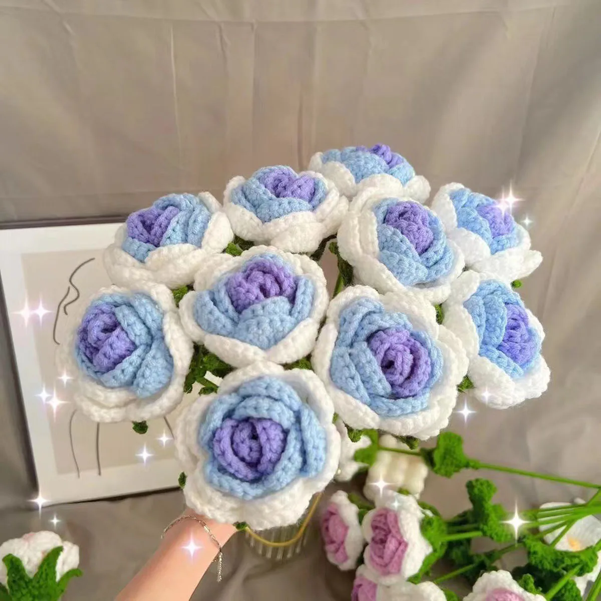 1 stks breien bloem roos enkele boeket simulatie bloem woondecoratie handgebreide haak cadeau