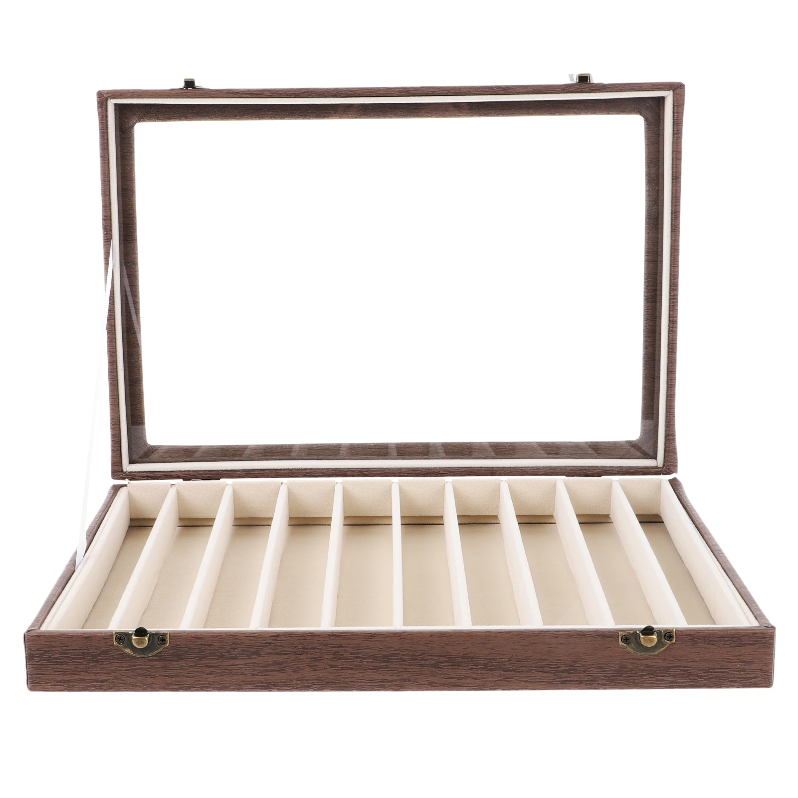 Delicate Wooden Jewelry Box Multi-Functional Trinket Storage Case 10 Grids Durable Wood Cloth Material Decorative Home Office