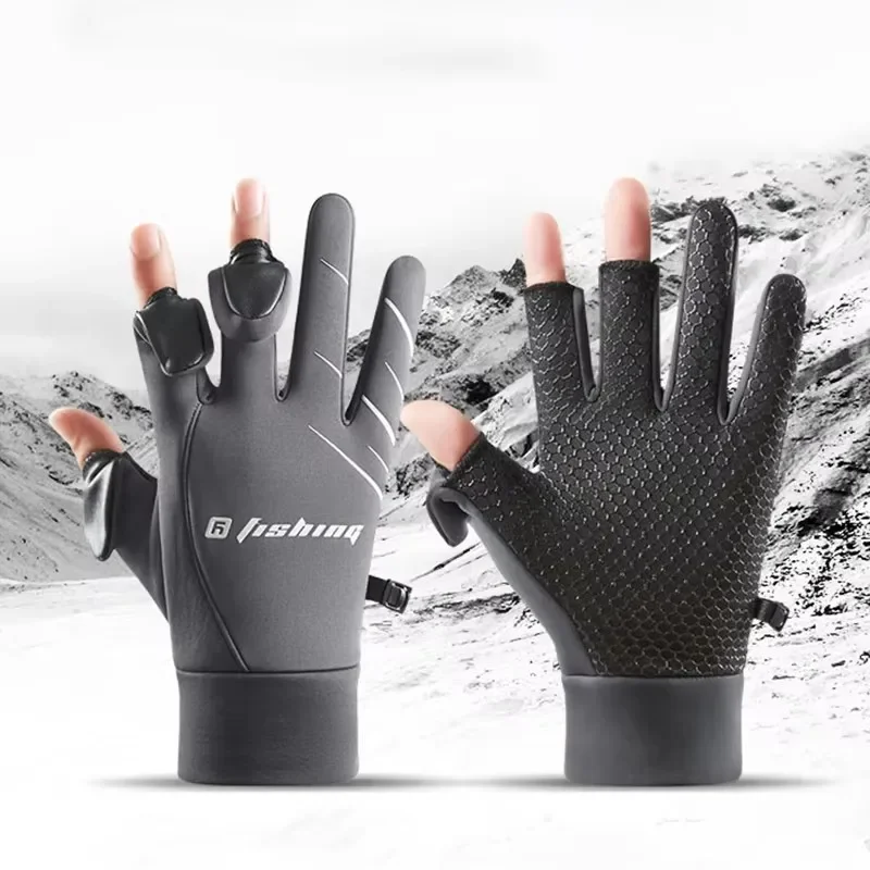 Motorcyclist Cycling Gloves Winter Fleece Gloves Men's Three Finger Clamshell Warm Fishing Anti-Slip Waterproof Gloves Sports