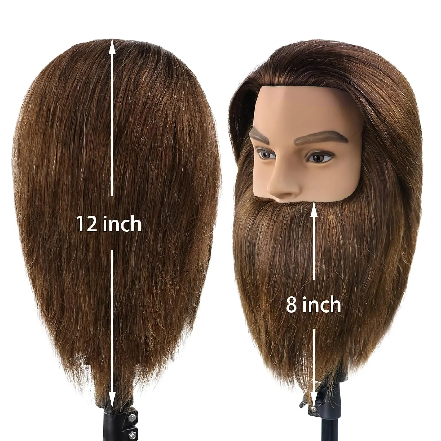 Human Hair Male Mannequin Head,Training Head with Mannequin Head Male Mannequin Head With Beard for Hair Styling, Practicing Cut
