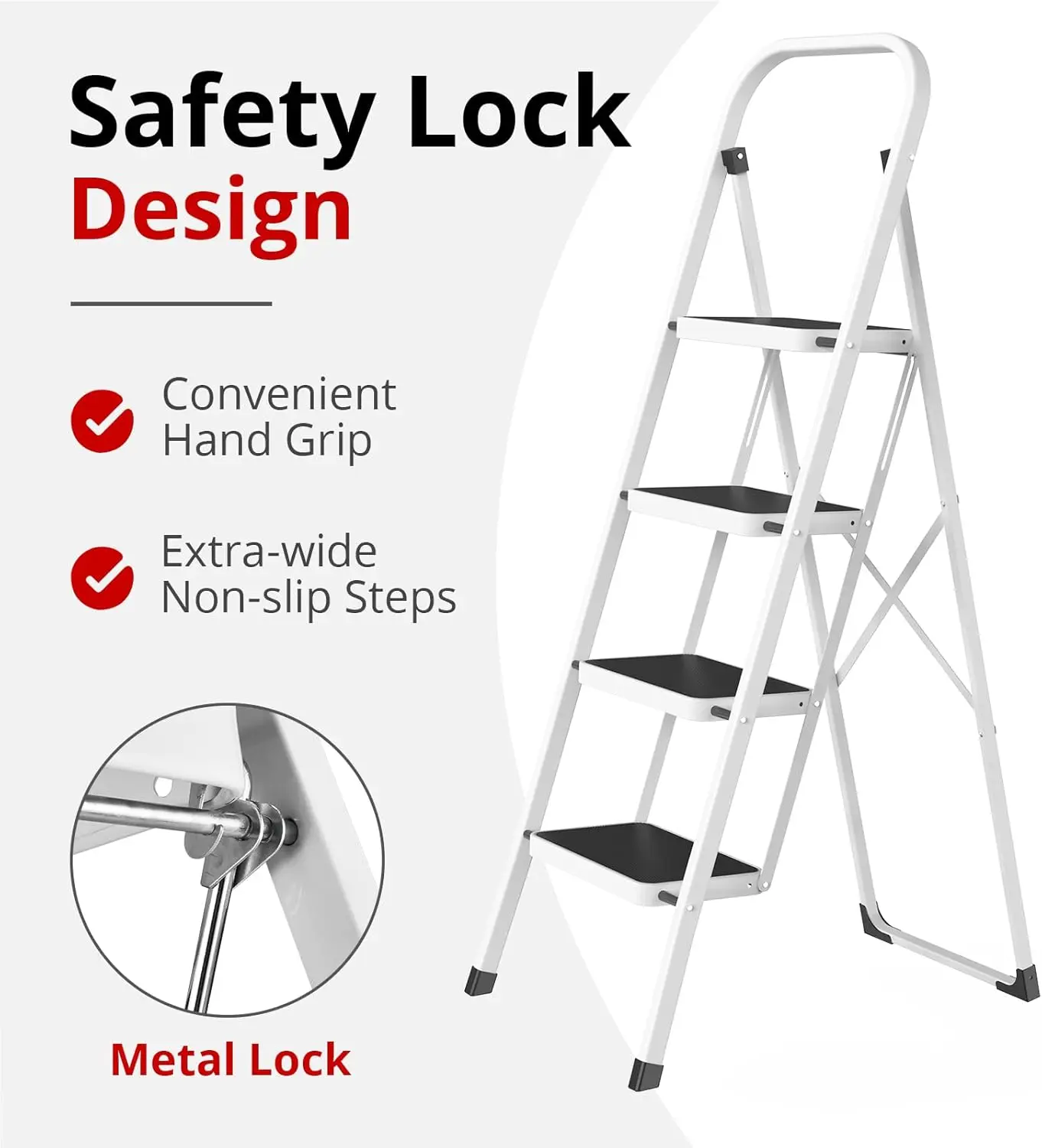 Step Ladder Folding Step Stool for Adults with Anti-Slip Pedal,330 lbs Capacity for Kitchen, Home,White