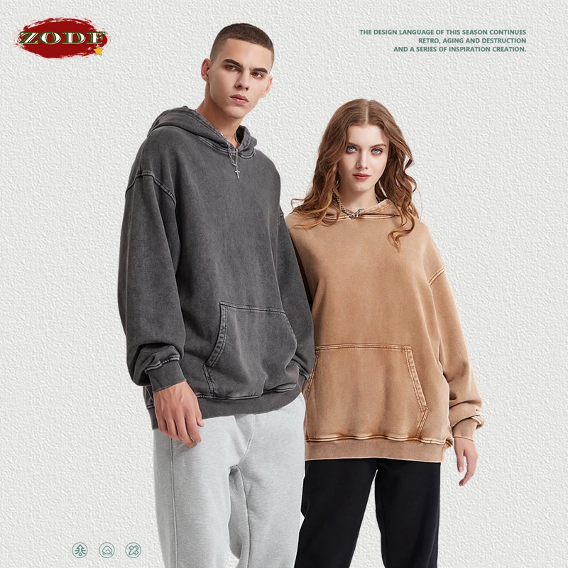 ZODF 2023 Autumn Winter Men 420gsm Hoodies Streetwears High Street Heavy Weight Washed Cotton Sweatshirts Brand Tracksuit HY0307