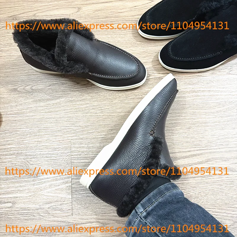 Cowhide Coffee Unisex Cold-proof Winter High Top Casual Women's Shoes Wool Snow Boots  Sheepskin Men's Boots Women's Ankle Boots