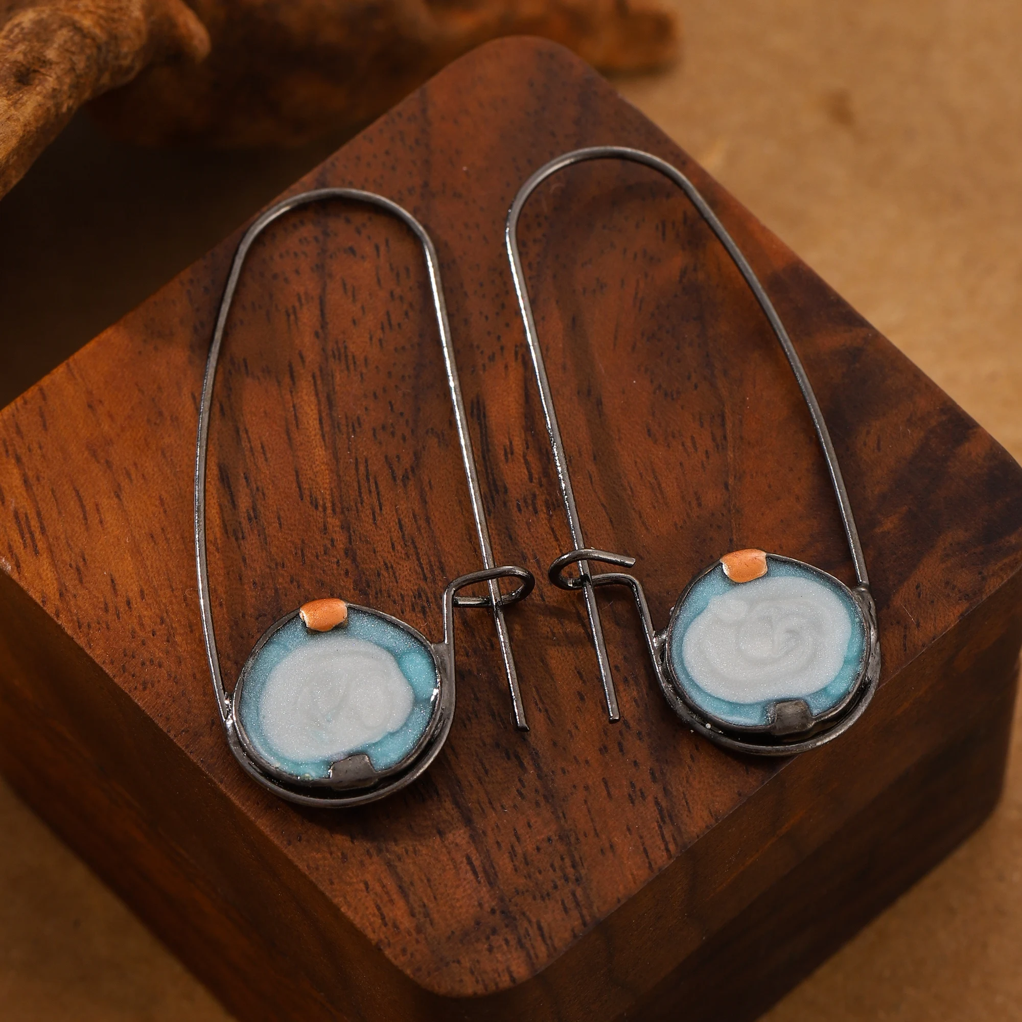 Pendientes colgantes redondos azules de estilo étnico bohemio para mujer, accesorios de joyería para fiesta de cumpleaños y boda, regalo