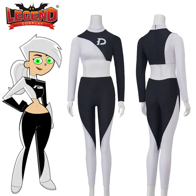 Daniel Phantom cosplay costume Dani Fenton phantom black white long sleeves crop tops pants suit Halloween party outfit