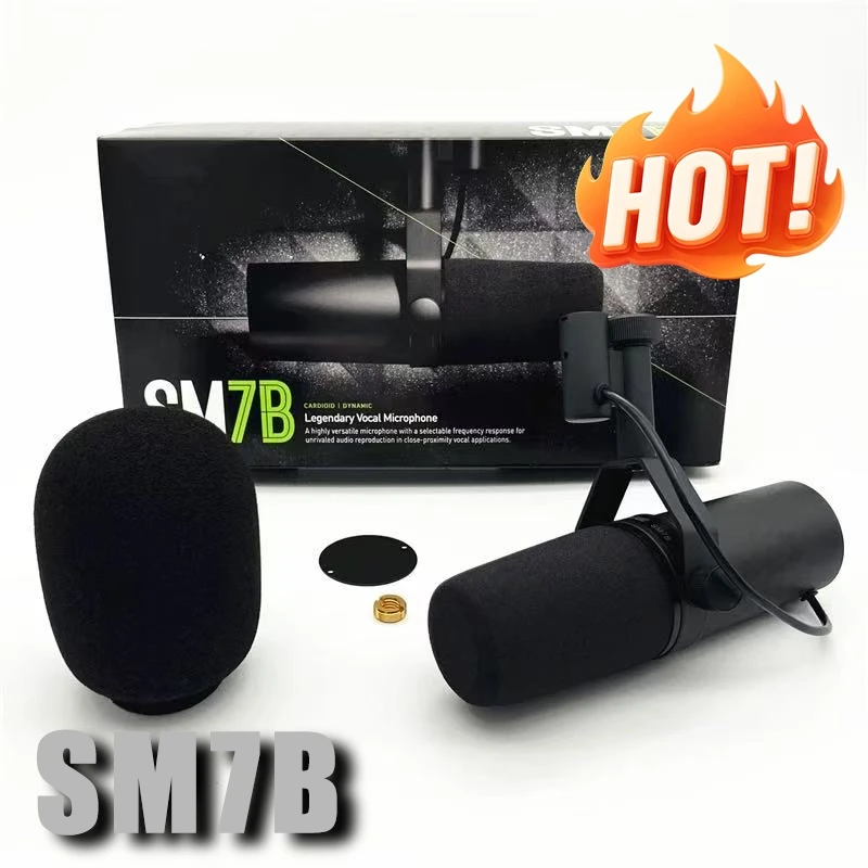 

Динамический кардиоидный микрофон SM7B для студийной записи, подкастинга и живых выступлений, черный, металлический, с подставкой и поп-фильтром