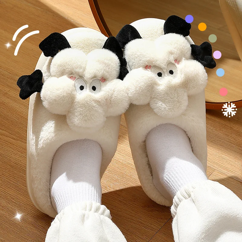 

New Funny Slippers Women Plush Shoes Soft Bottom Home Cotton Shoes Woman Flip Flops Cute Cartoon Girls Furry Slippers