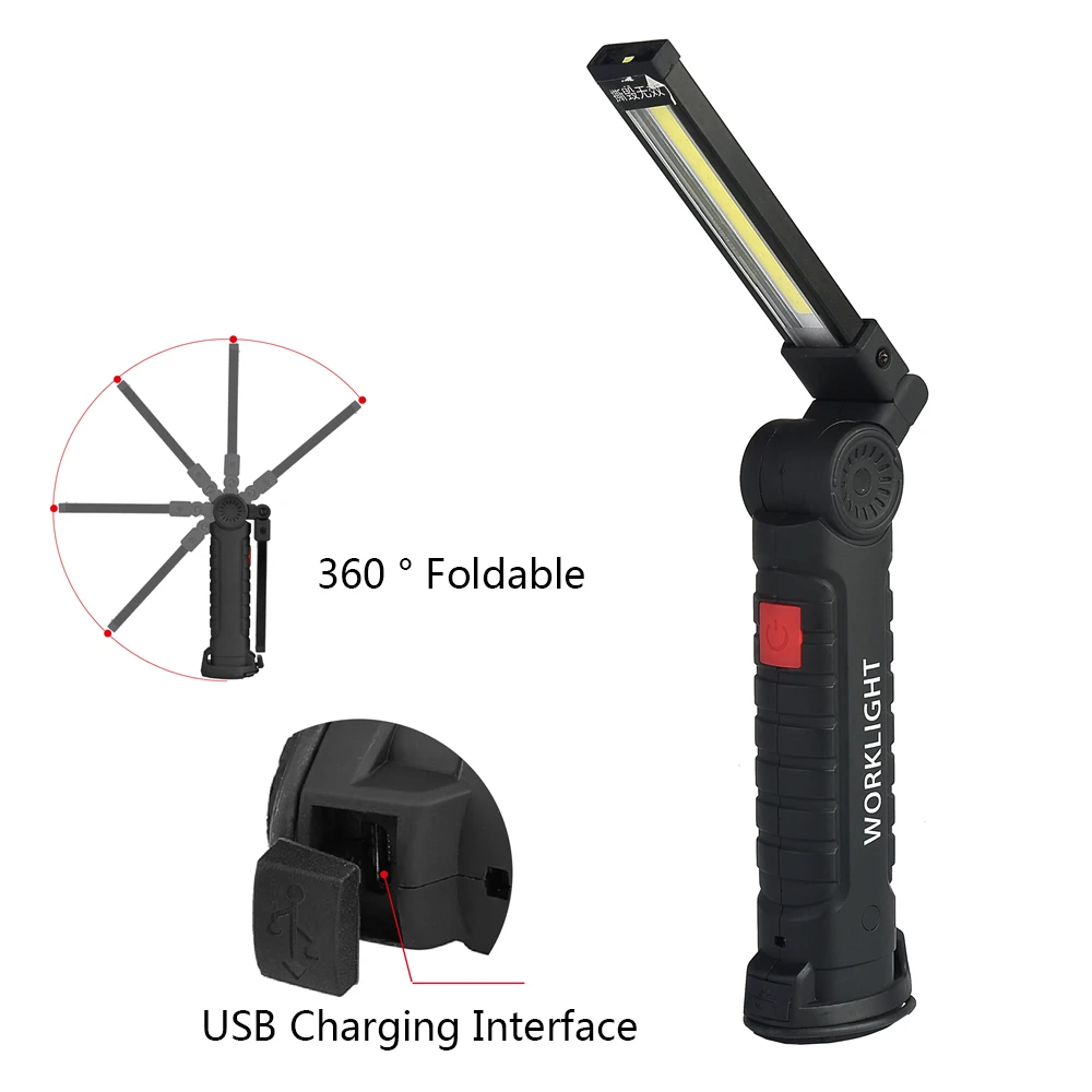 COB LED Work Light Foldable 5 Modes Waterproof Emergency Light Handled Flashlight with Magnet Auto Repair Light USB Worklights
