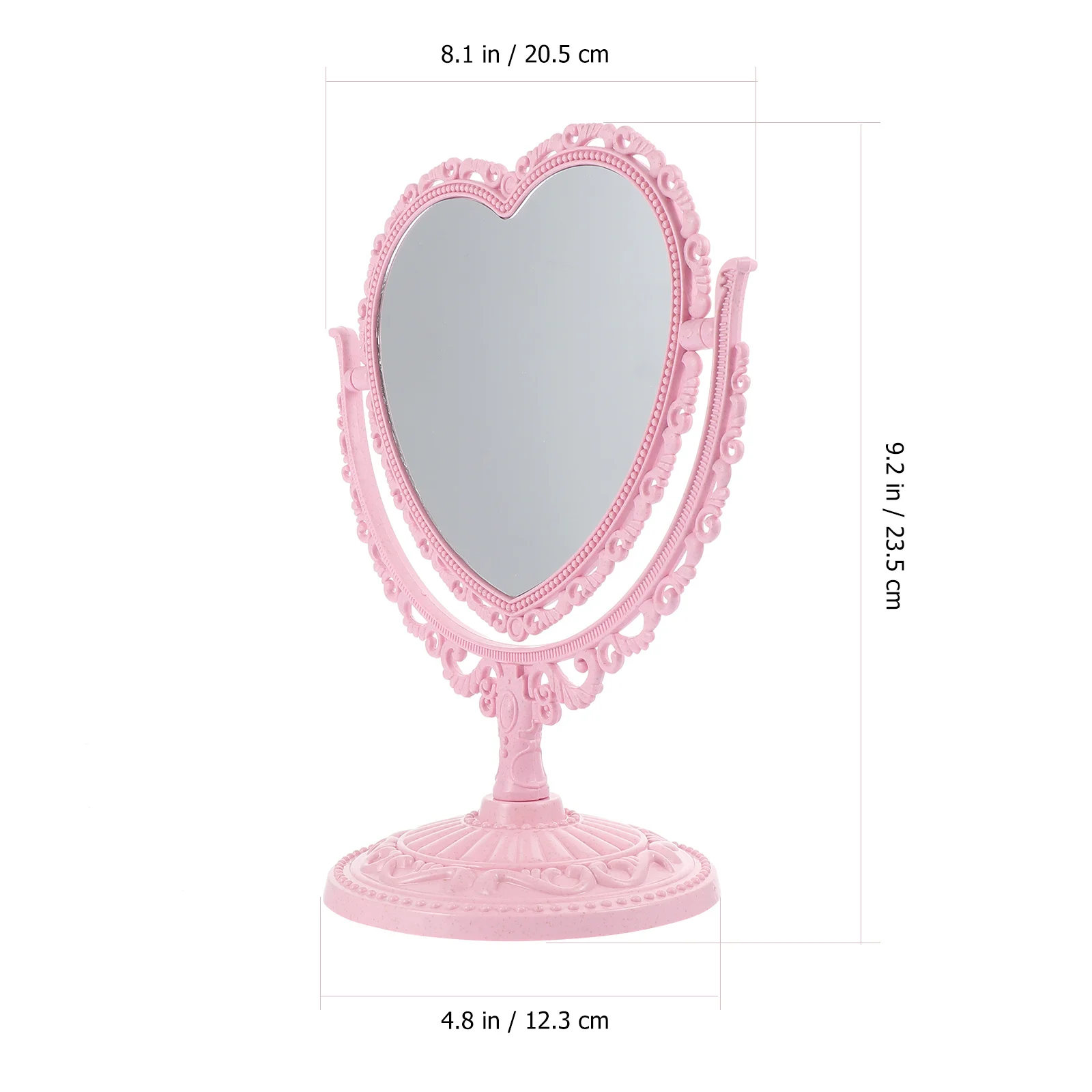 

2 Pcs Mirror European-style Mirrors Pink Small Desktop Heart Shape for