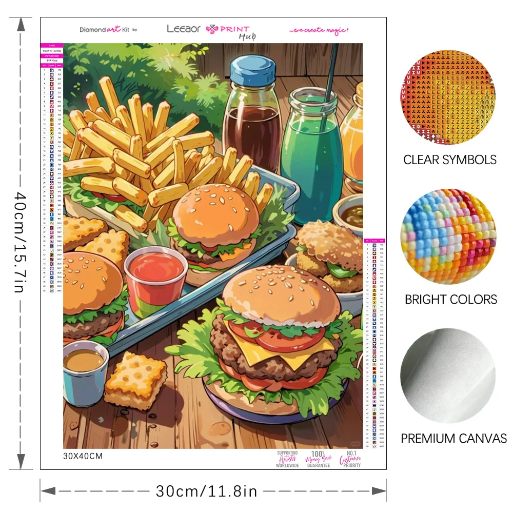 Comic Food Diamond Embroidery Cartoon Hamburger Picture Rhinestone Painting Full Square Landscape Mosaic Kit Wall Decor gifts