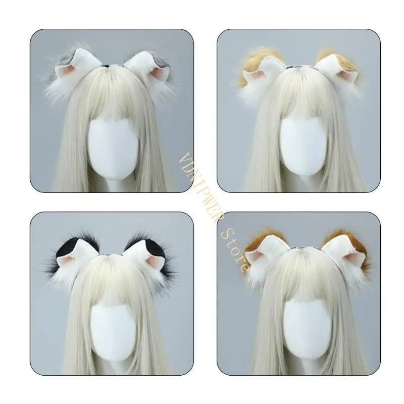 بانك نمط أنيمي Hairhoop Plush Dog Ears Cosplay Cosplay Costume Halloween Party Barty Cypress Women Play Meadwear D08E