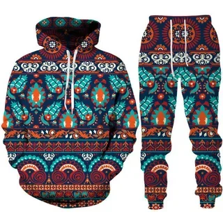 Felpe con cappuccio stampa 3d personalizzate Folk set pantaloni tute uomo tuta 2 pezzi set manica lunga Casual confortevole stile etnico vestiti da uomo