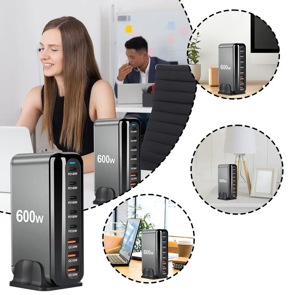 

600W GaN Fast Charge 3.0 USB Type C With 8 Ports 5C3A PD Charger For Phones And Tablets Portable Design For Tablets D4I9