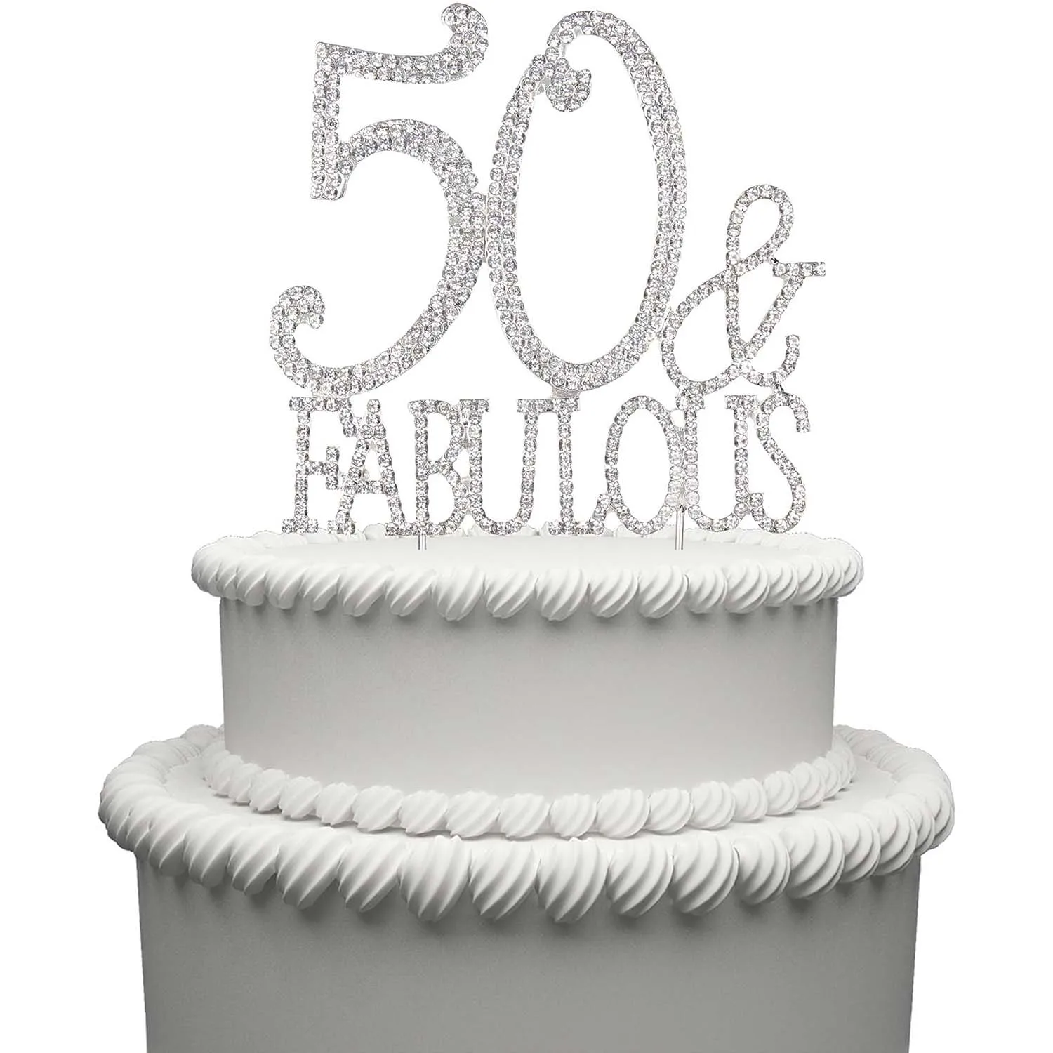 50 Kuchenaufsätze aus hochwertigem silbernem Metall für die 50. Geburtstagsparty zum 50. Geburtstag. Glitzernde Strassdekoration sorgt für ein tolles Herzstück