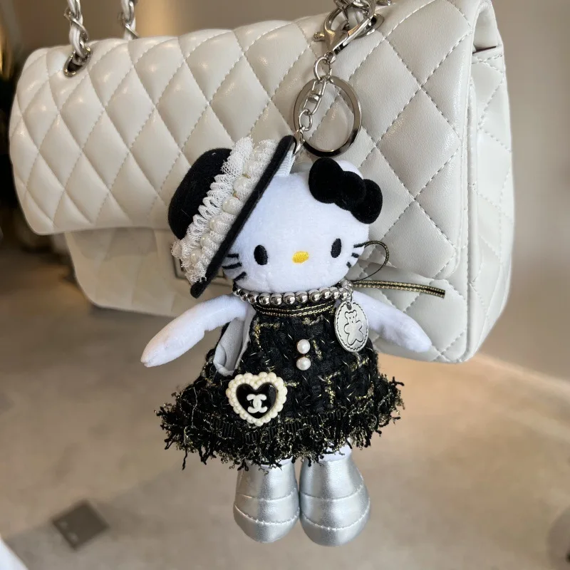 لطيف الكرتون Kawaii طويلة أرجل نوبل امرأة قبعة فستان حريري عائم مرحبا كيتي أفخم دمية حقيبة سلسلة مفاتيح قلادة لعبة هدية