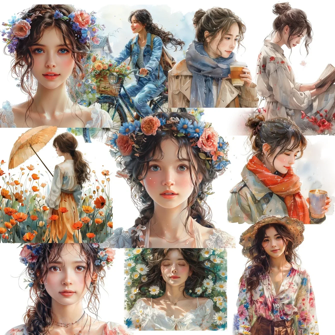 

17pcs Hand Black Haired Asian Fashionable Girl Stickers Funny Decoration DIY Scrapbooking Journal Phone Diary Album Planner