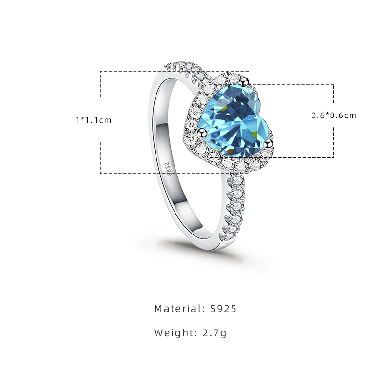 Gica Heart Shaped Gemstone Rings For Women S925 Sterling Silver Multicolor Wedding Ring High Quality Engagement Jewelry