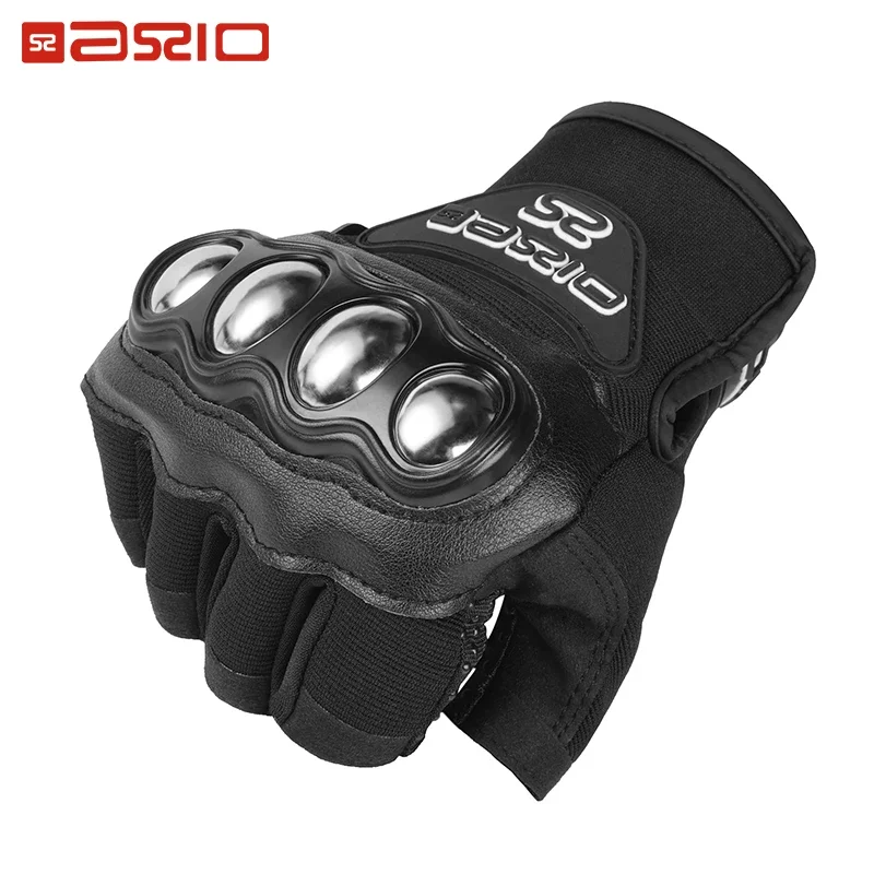 Fingerless Stainless Steel Protective Motorcycle Gloves Summer Breathable Offroad Bike Riding Anti-Collision Half Finger Glove