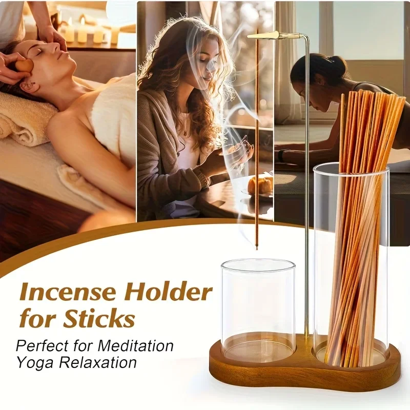 

2-in-1 Incense Candle Stand Incense Holder With Glass Ash Catcher Home Incense Burner Sticks Organizer for Meditation Yoga