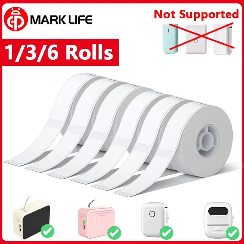 Marklife White Thermal Label 1/3/6Rolls Adhesive Waterproof Paper For Marklife P15/P12/P11 Mini Printer Label Maker Office Tape