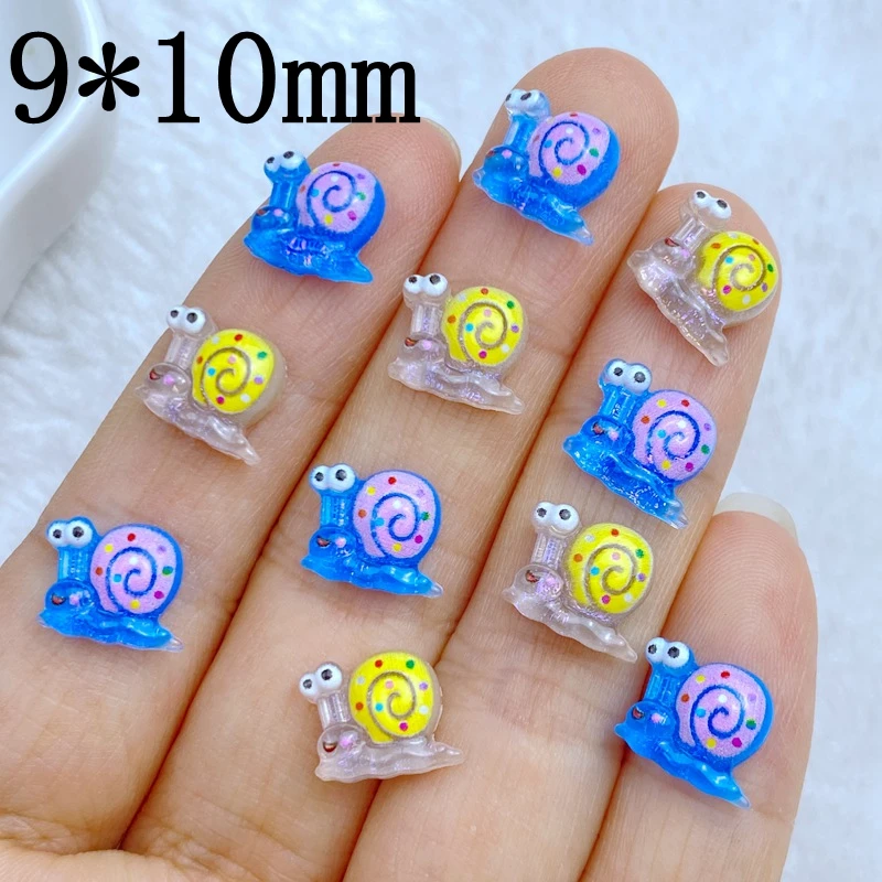 50Pcs New Cute Mini 9*10mm Snail Series Resin Figurine Flatback Ornament Jewelry Making Manicure Hairwear Accessories