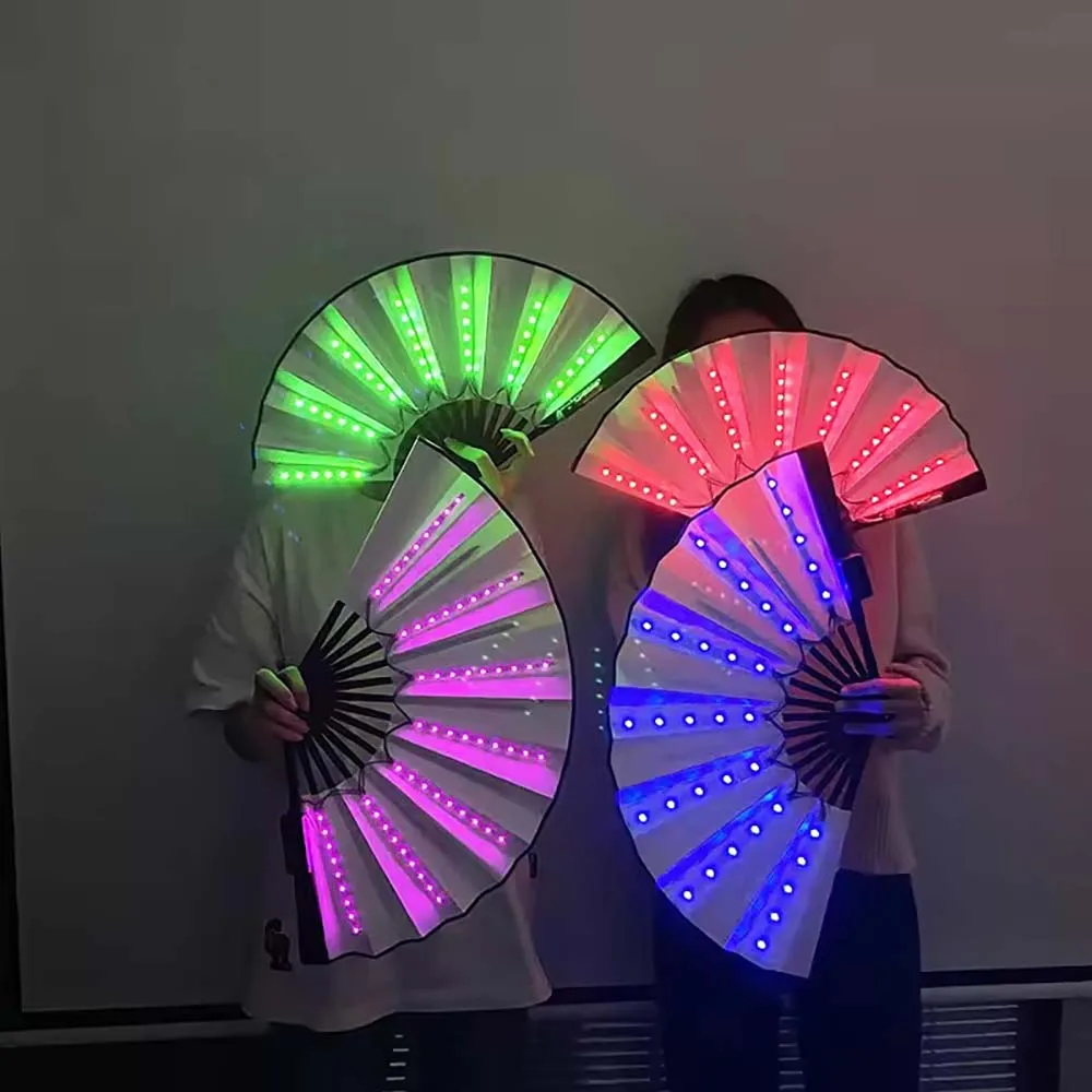 Holiday Carnival Party Lighting Supplies LED Neon Light Rave Fan Folding Luminous Fan Wedding Hand Fan Glowing in the Party